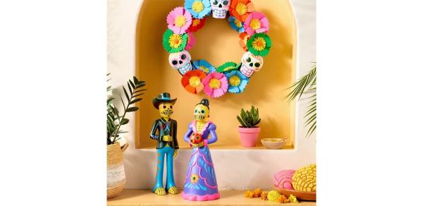 Día de Muertos Artificial Fabric Flower Wreath