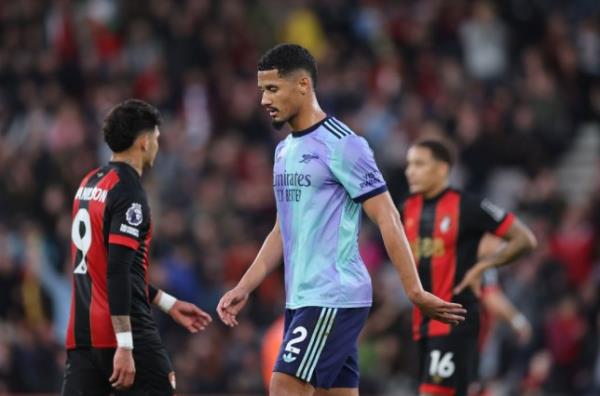 William Saliba was the third Arsenal player to be sent off this term when he saw red at Bournemouth 