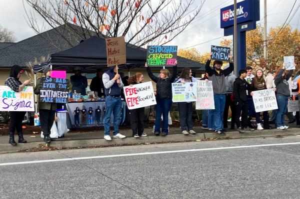 Students protesting against the predator teachers near near St. Helens High School on Nov. 15, 2024.